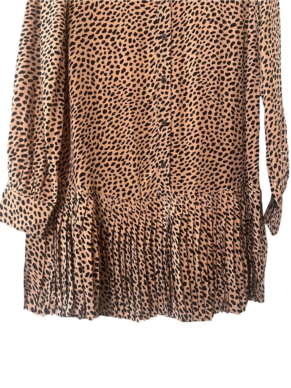 J. Crew Tan and Black Animal Print Long-Sleeve Pleated Shirt Dress